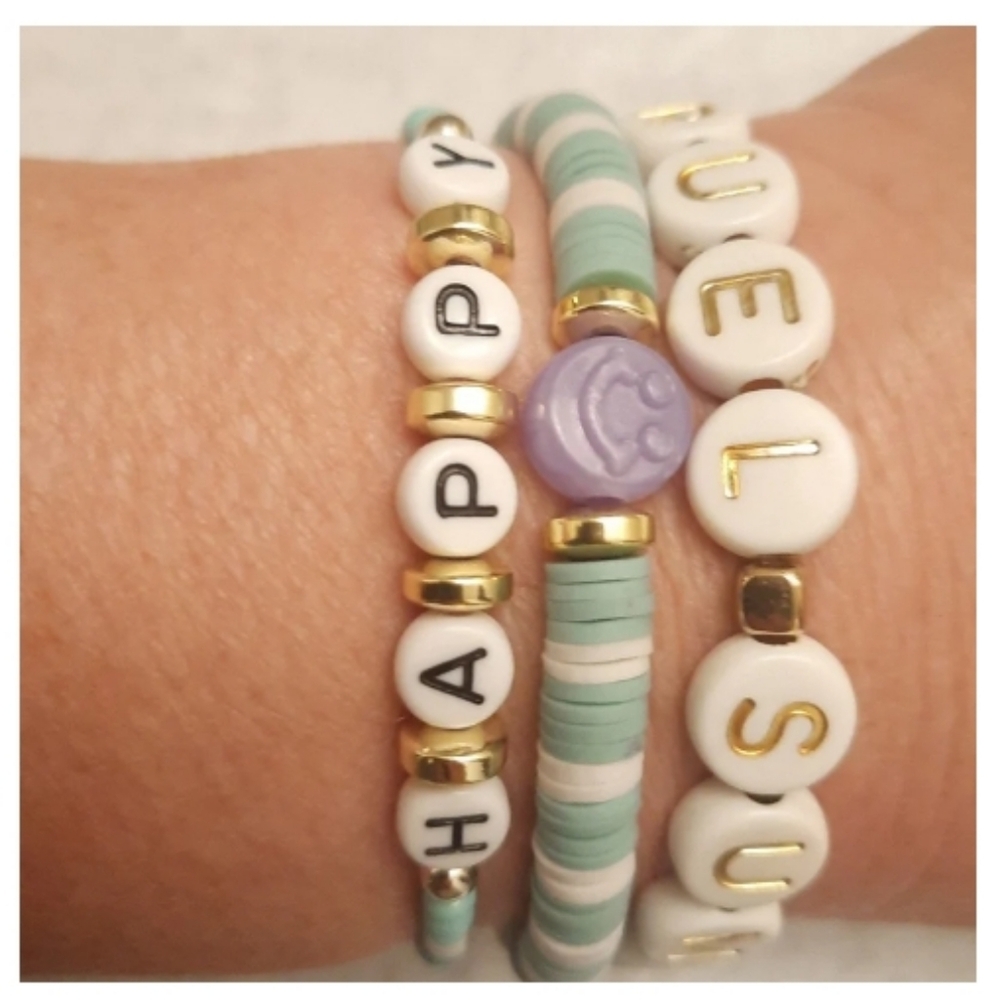 Preppy Tween Stackable Claybead Bracelets 3Pc Set